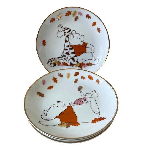 Disney Winnie The Pooh & Friends 6in Appetizer Plates Set of 4 Fall Leaves New - Picture 1 of 12